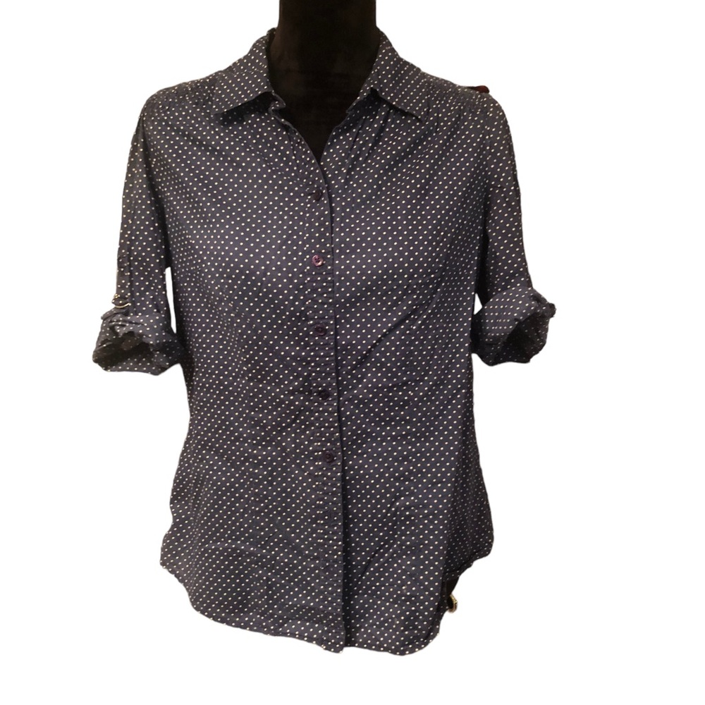 St. John’s Bay Blue Dot Blouse Medium - Picture 5 of 8